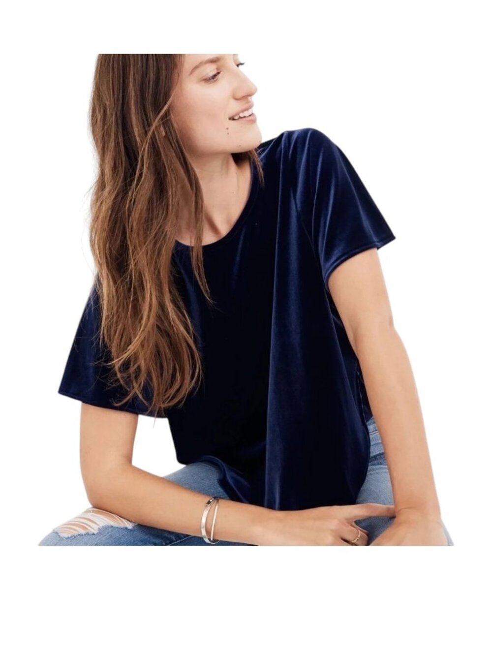 MADEWELL Deep Navy Blue Butterfly Velvet Blouse - Size Medium